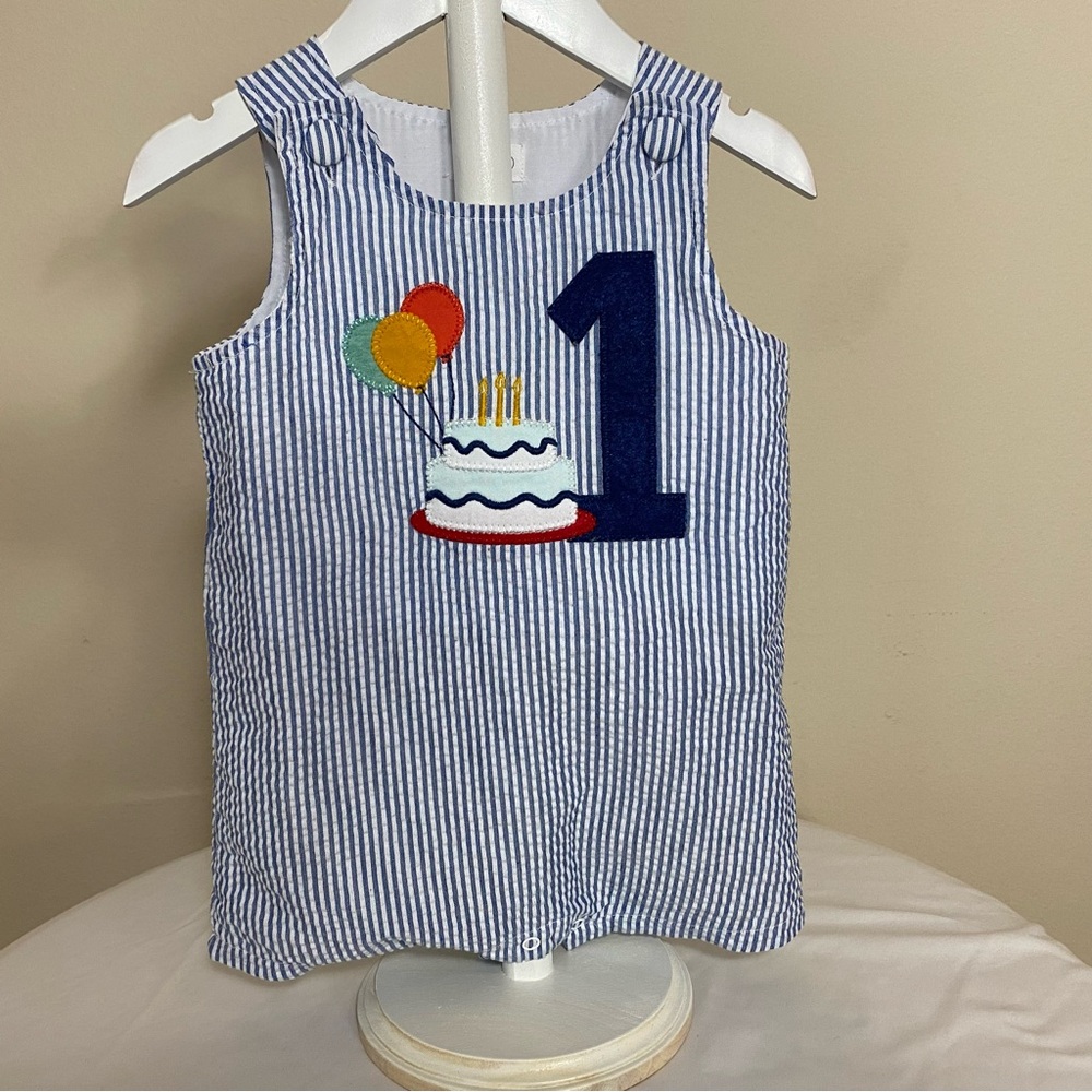 Mud Pie Baby Boys First Birthday Seersucker Jon Jon Shortall Size 12-18 Months